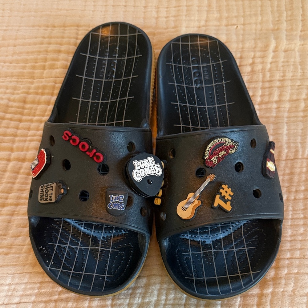 Luke Combs  x CROCS Black Slide Sandals with Unique Charms